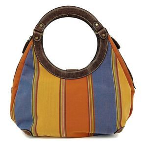 Nine West Striped Canvas Hobo Satchel Faux Leather